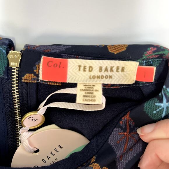 NWT Ted Baker Small Colour By Numbers Delphin Shift Dress Navy Print Collar - Picture 9 of 16